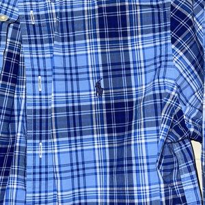 Ralph Lauren Boys Large 14-16 long sleeve button down shirt. Blue plaid.